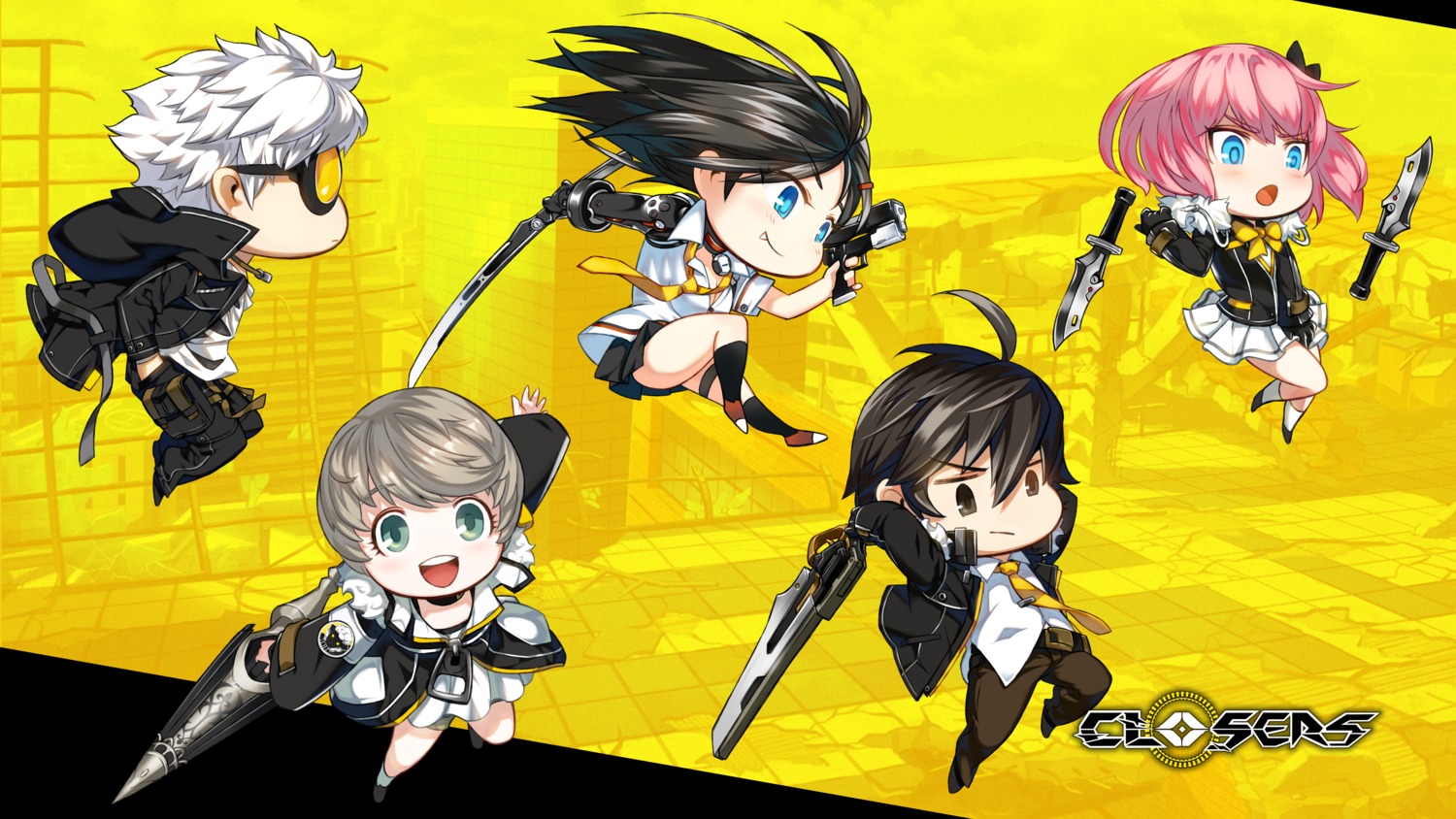 chibi, chkuyomi, cleavage, closers, j_(closers), megane, mistilteinn_(closers), seha_lee, seifuku, seulbi_lee, sword, trap, weapon, yuri_seo