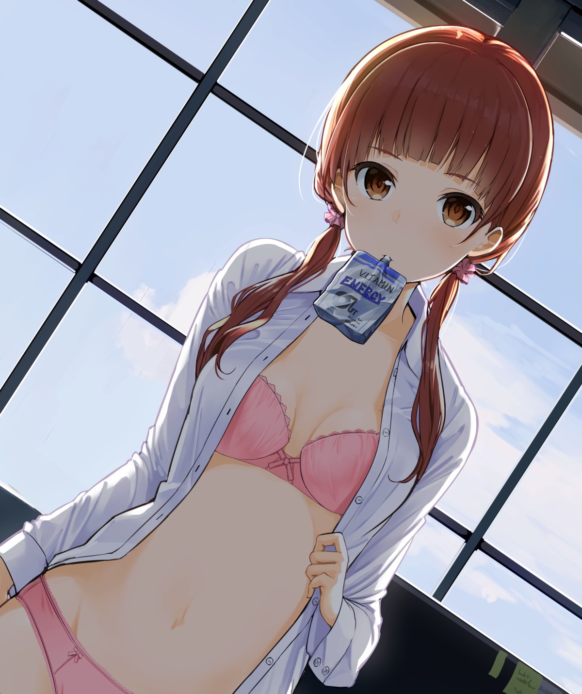 bra, cleavage, dress_shirt, musk_tiger, open_shirt, pantsu