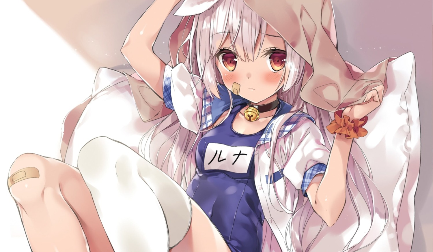 bandaid, pikomint, school_swimsuit, seifuku, swimsuits, thighhighs