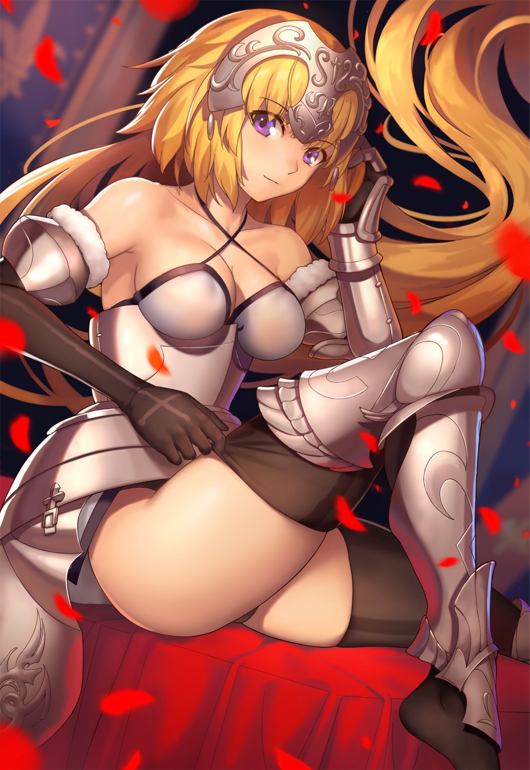 armor, cleavage, fate/apocrypha, fate/grand_order, fate/stay_night, jeanne_d'arc, jeanne_d'arc_(fate), pantsu, thighhighs, tsuki_suigetsu, undressing