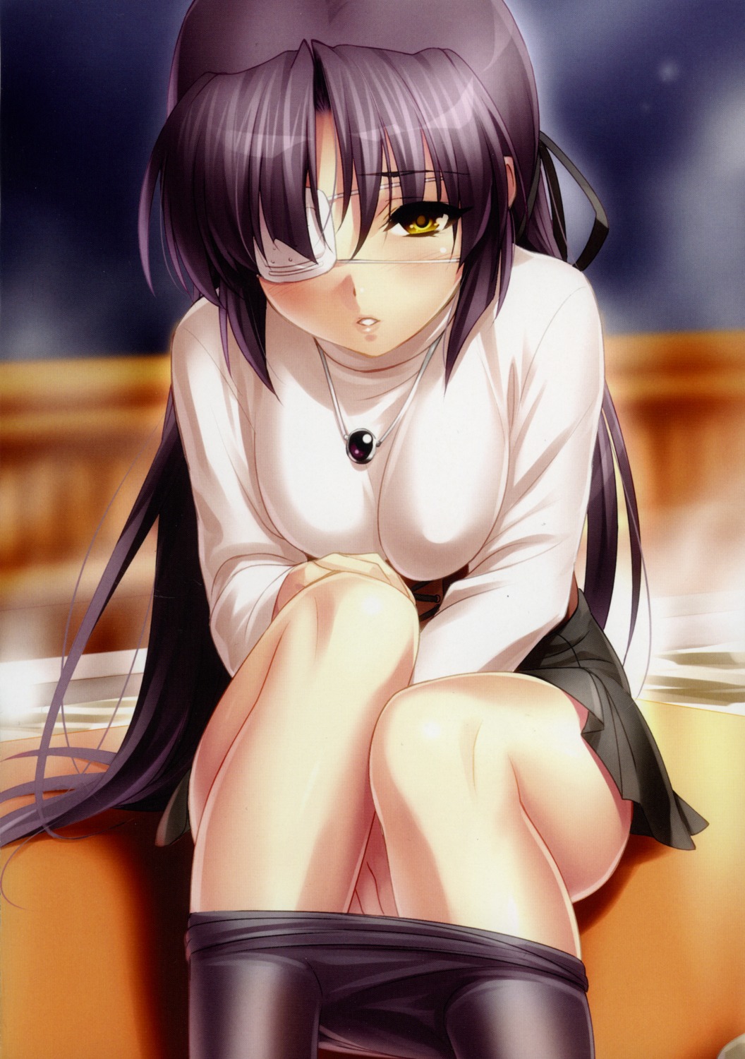 eyepatch, koshiki_miyuki, little_busters!, panty_pull, pantyhose, sweater, zen