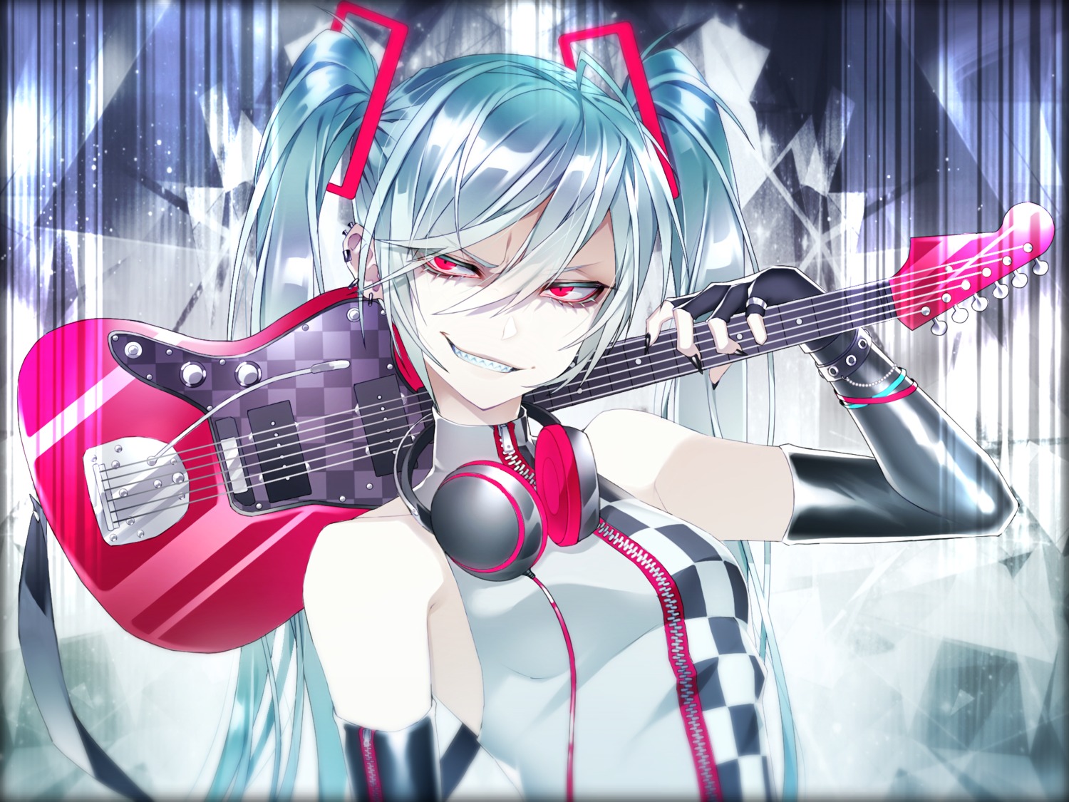 1055, guitar, hagane_miku, hatsune_miku, headphones, vocaloid
