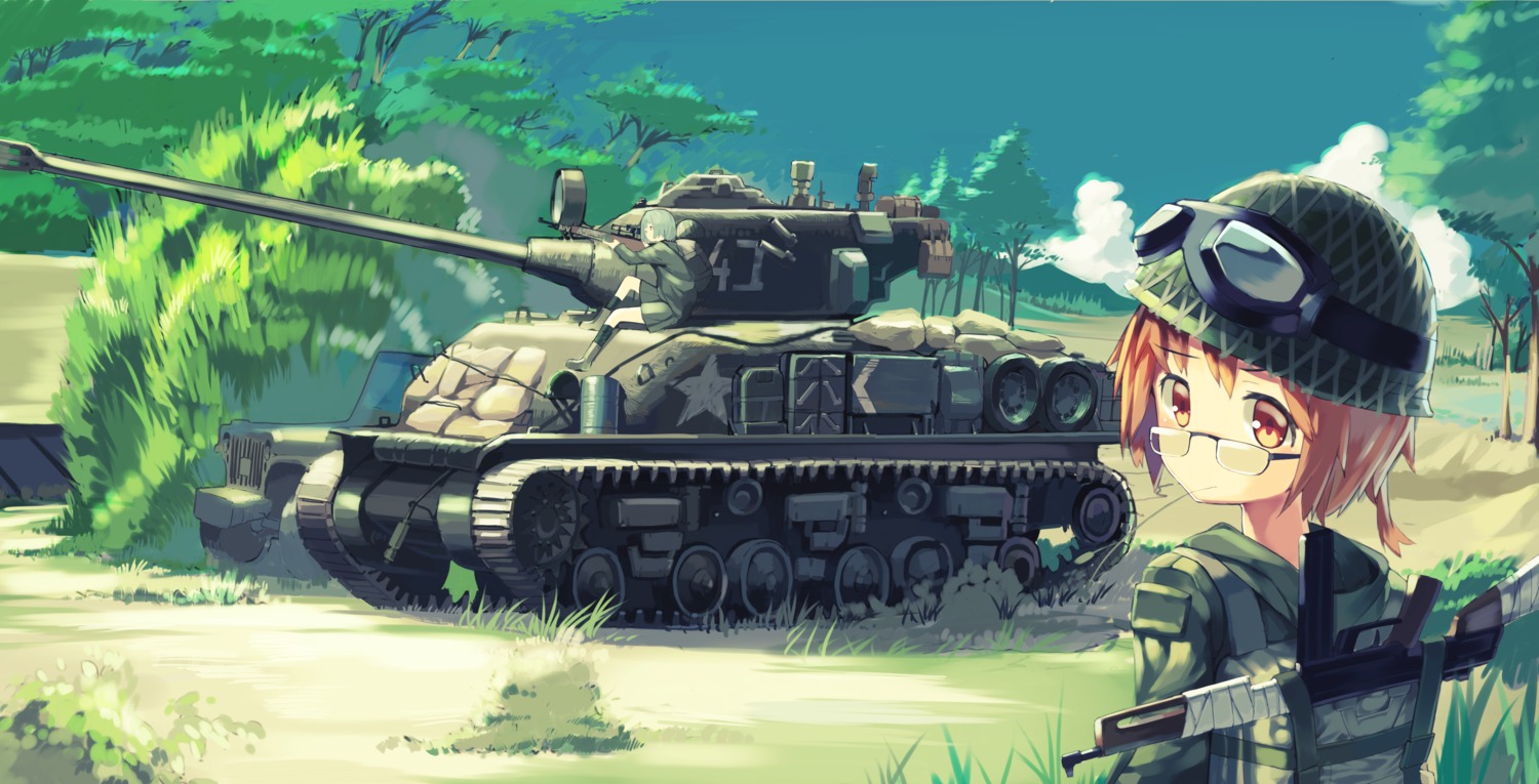 gun, landscape, megane, uniform, zhongye_yu