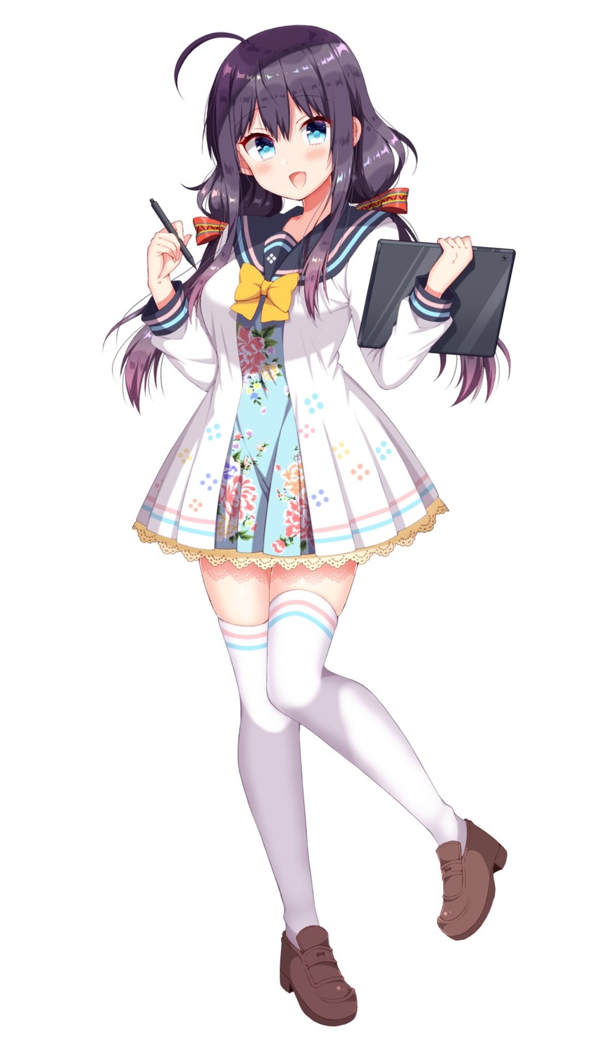heels, onsen_musume, seifuku, thighhighs, tsukudani_norio, zenshii_neiwan