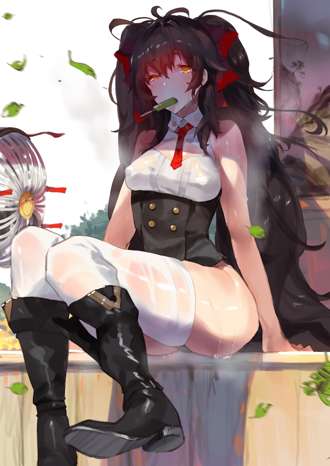 girls_frontline, pantsu, qbz-97_(girls_frontline), thighhighs, wet, wet_clothes, yueqin_(monnpiano)