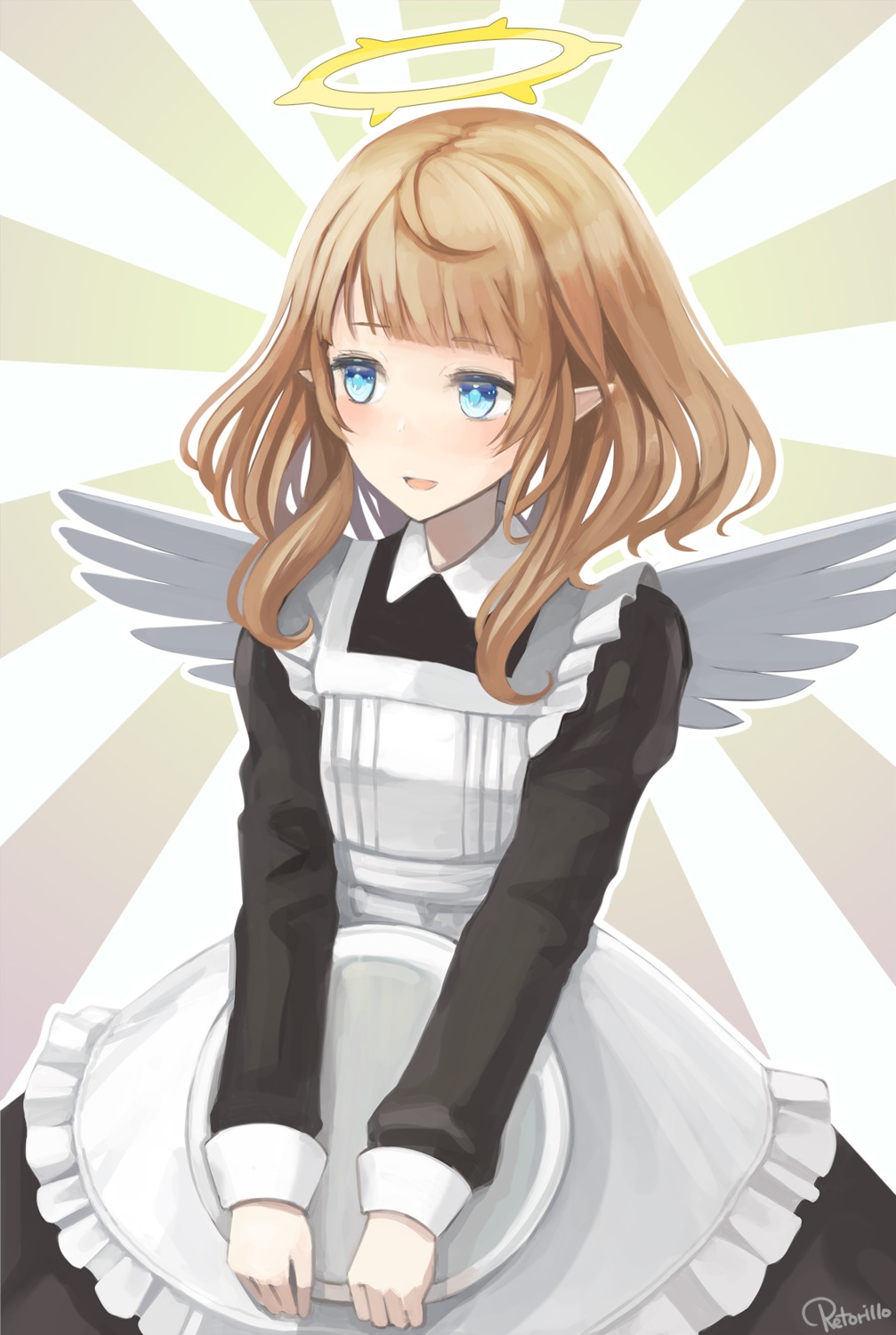 angel, maid, pointy_ears, retoriro, shiotenshi_channel, shiotenshi_riel, wings