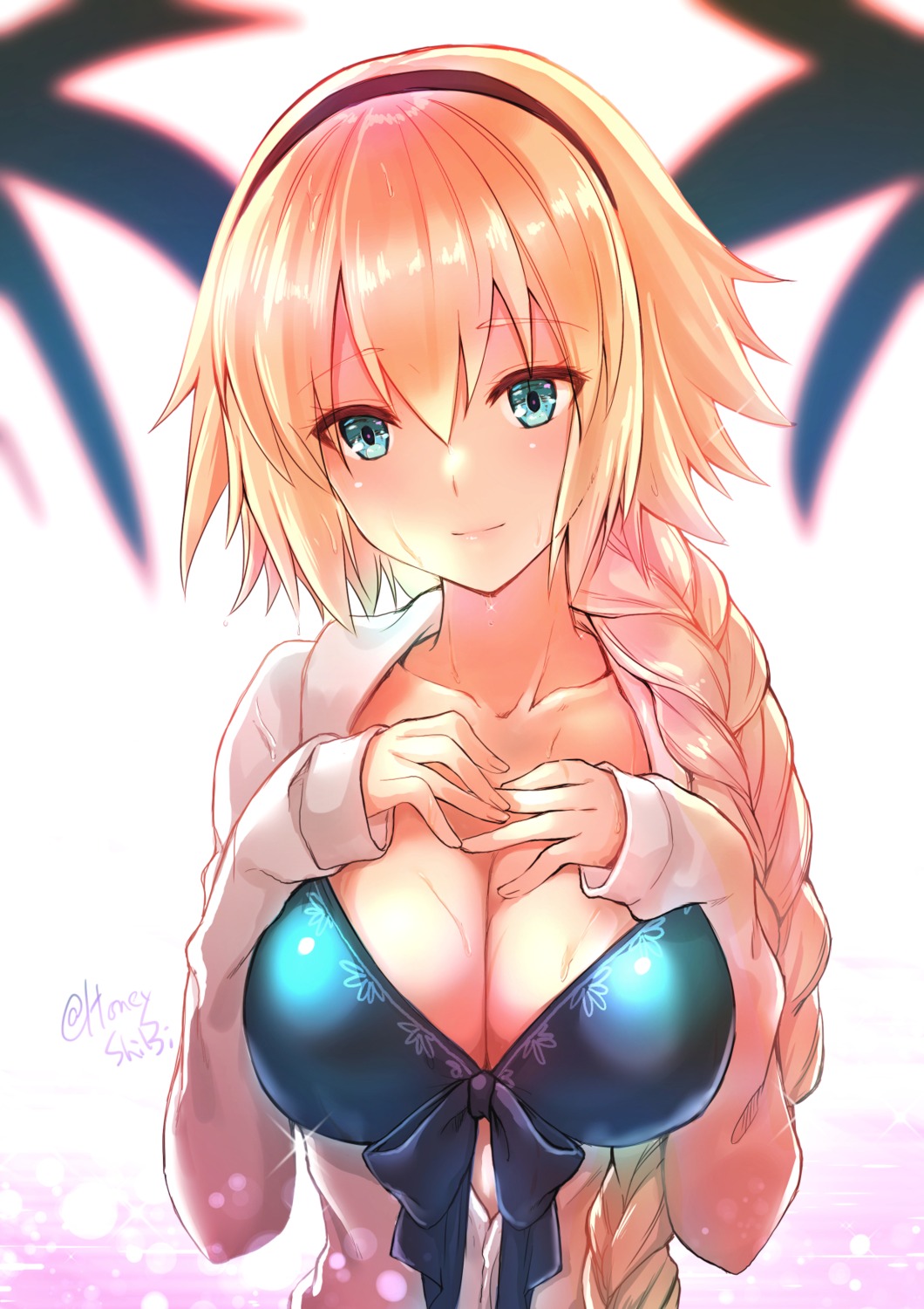 bikini_top, cleavage, fate/grand_order, jeanne_d'arc, jeanne_d'arc_(fate), open_shirt, shibi, swimsuits