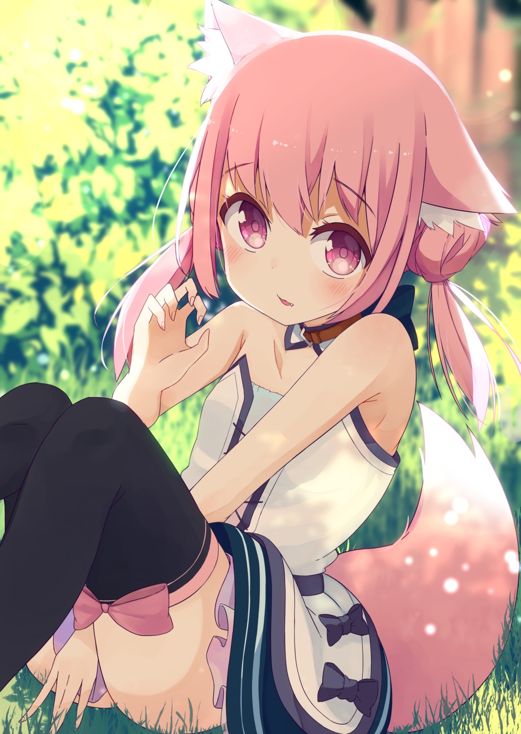 animal_ears, dress, iyoka_channel, iyose_momiji, okota_mikan, tail, thighhighs
