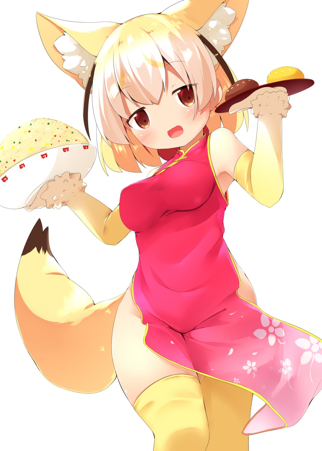 animal_ears, chinadress, fennec_(kemono_friends), kemono_friends, makuran, tail, thighhighs