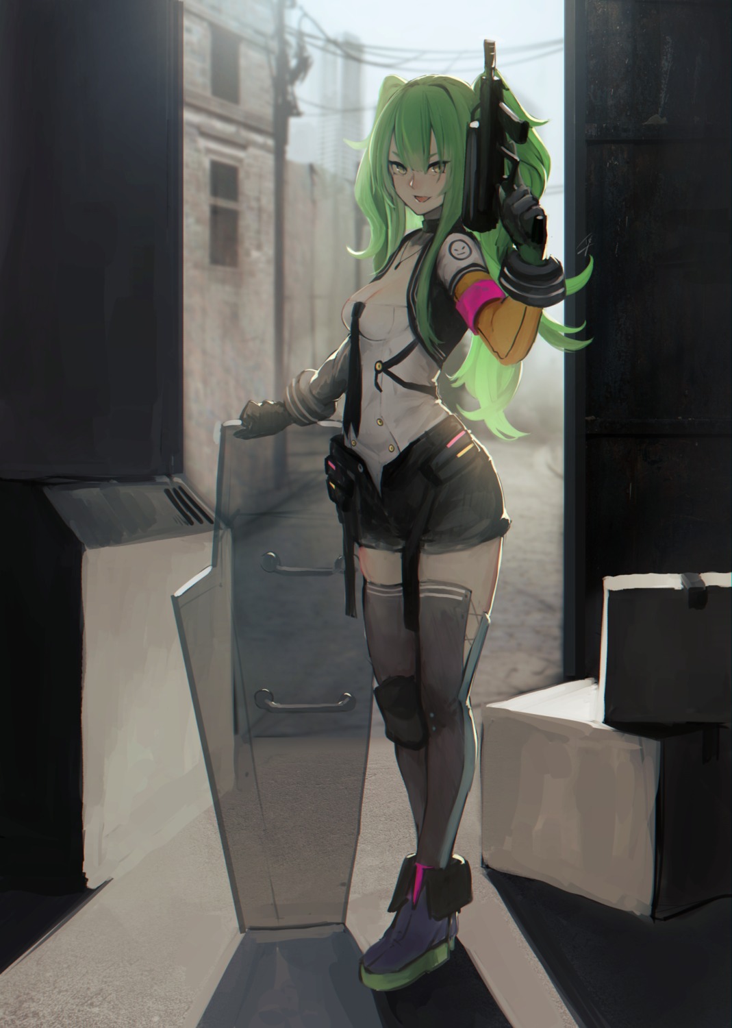 girls_frontline, gun, hayabusa, m950a_(girls_frontline), thighhighs