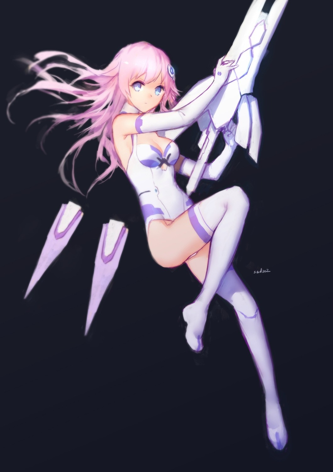 choujigen_game_neptune, cleavage, heels, leotard, purple_sister, swd3e2, sword, thighhighs