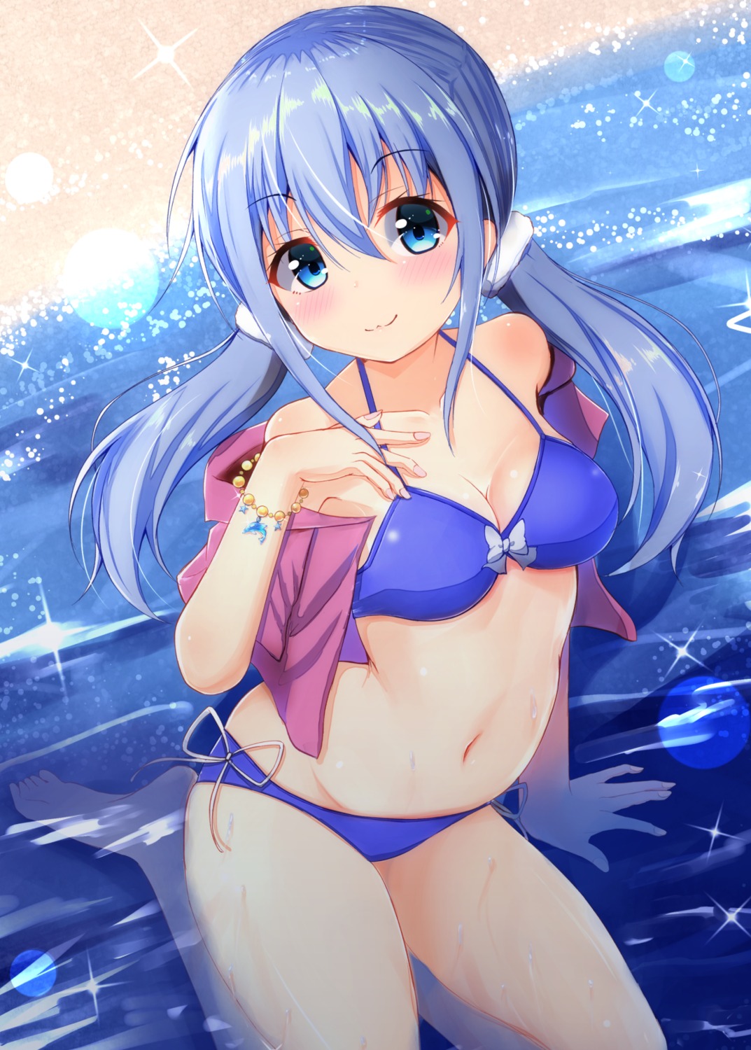 bikini, cleavage, nijisanji, open_shirt, swimsuits, wet, ymd_(holudoun), yuuki_chihiro
