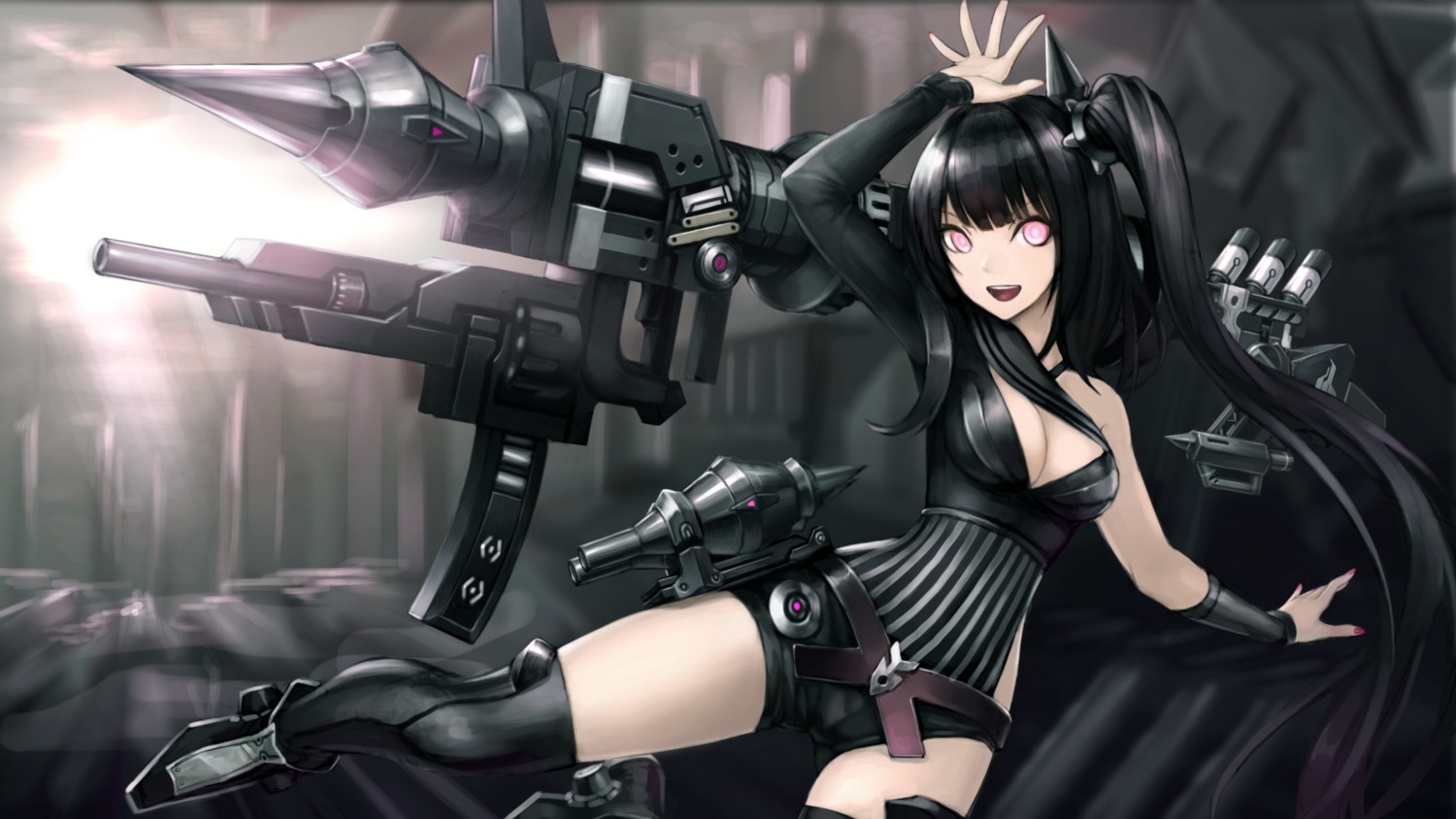 architect_(girls_frontline), cleavage, girls_frontline, gun, npt_shizuka, thighhighs, wallpaper, weapon