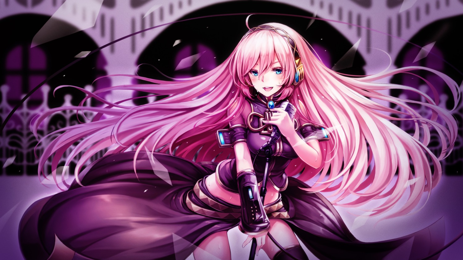 e-suke, headphones, megurine_luka, thighhighs, vocaloid, wallpaper