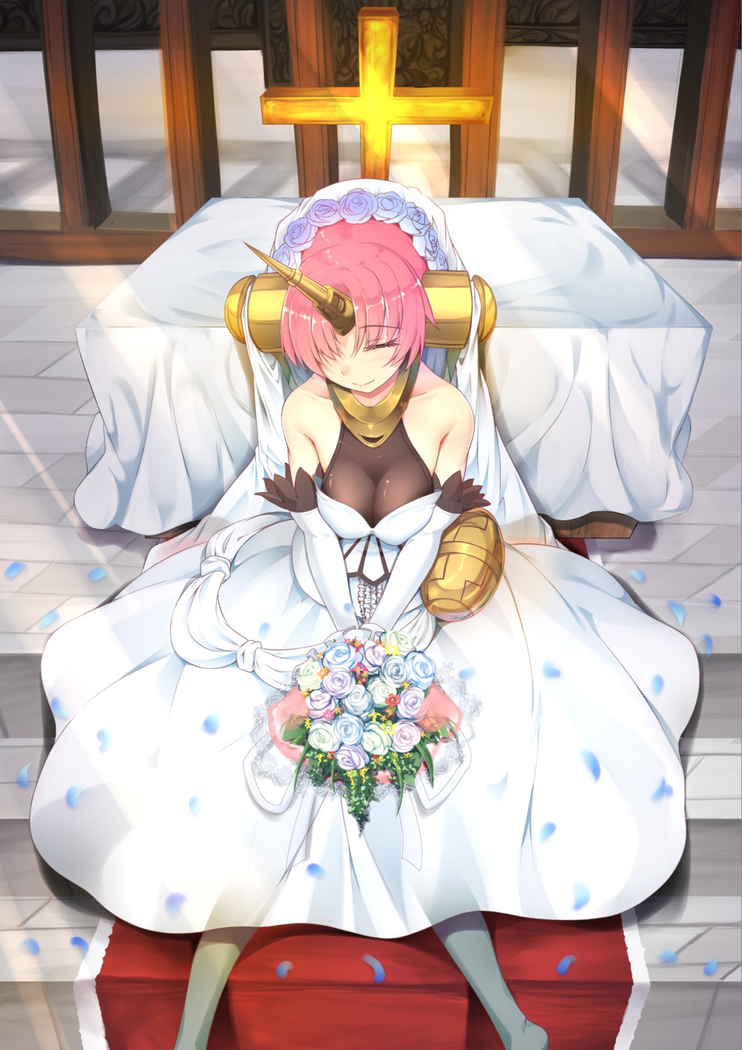 dress, fate/apocrypha, fate/stay_night, frankenstein's_monster_(fate), horns, inu3, wedding_dress
