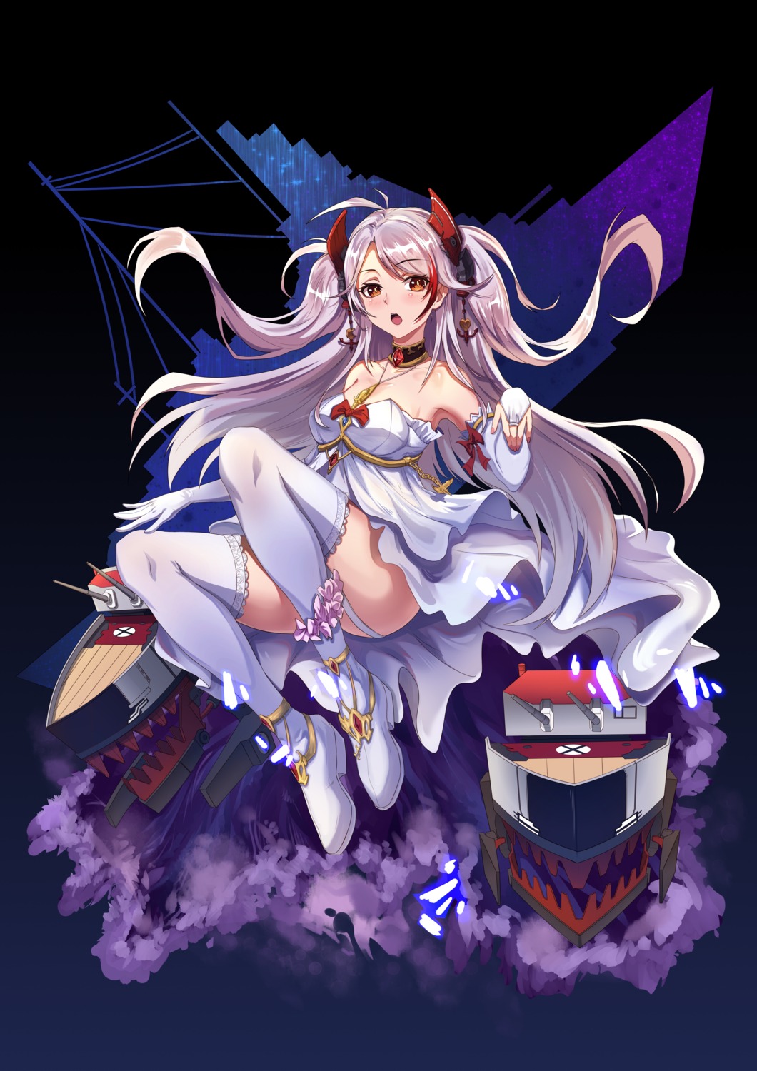 azur_lane, dress, heels, meng_qian_guang, prinz_eugen_(azur_lane), stockings, thighhighs