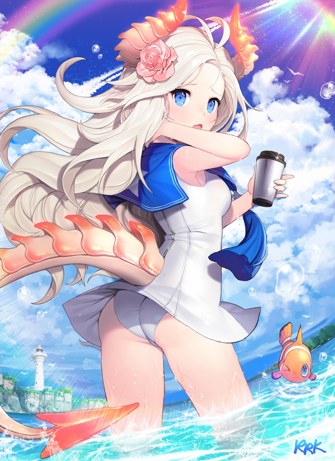 ass, blade_&_soul, dress, horns, kuang1104, pantsu, tail, wet