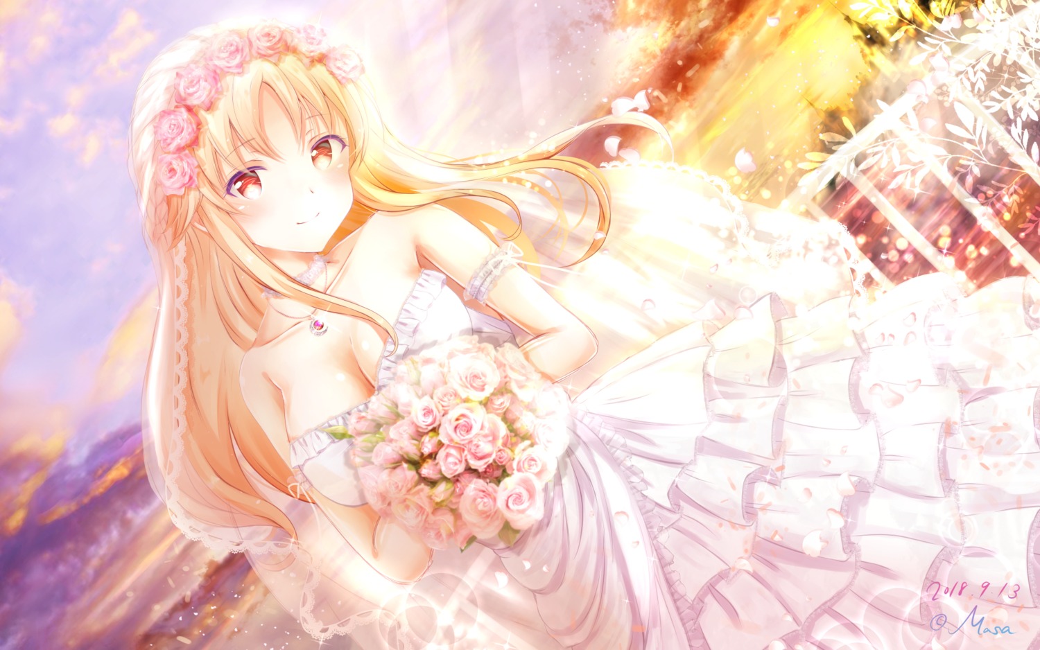 cleavage, dress, girlfriend_(kari), masa_(mirage77), sasahara_nonoka, wallpaper, wedding_dress