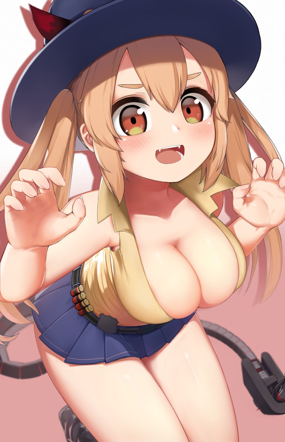 cleavage, girls_frontline, horns, m870_(girls_frontline), no_bra, open_shirt, pelican_(s030), tail