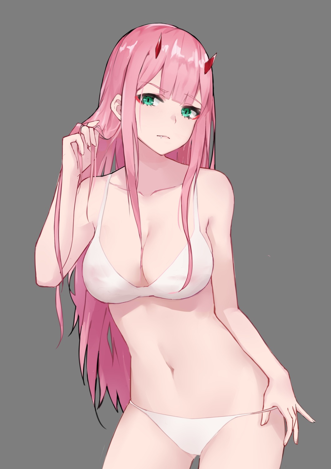 bra, cleavage, darling_in_the_franxx, horns, pantsu, transparent_png, yoruciel, zero_two_(darling_in_the_franxx)