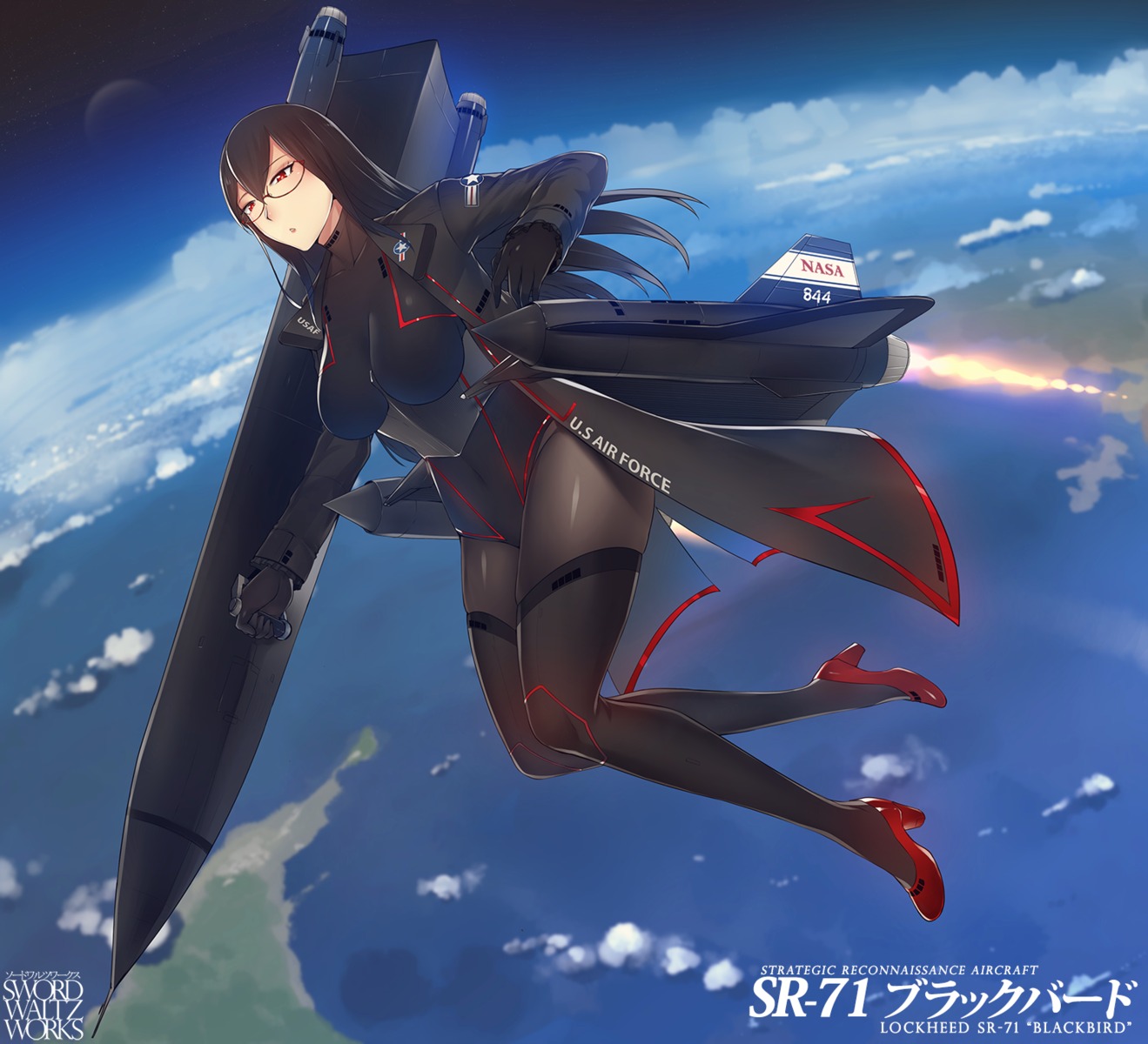 anthropomorphization, heels, leotard, megane, pantyhose, swordwaltz, uniform
