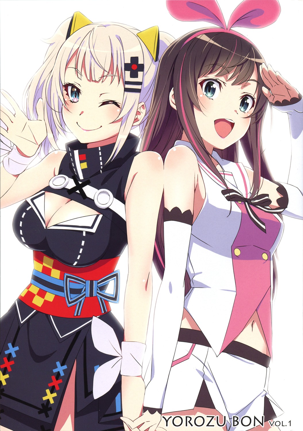 cleavage, crossover, kaguya_luna, kizuna_ai, kizuna_ai_inc., the_moon_studio, yamazaki_masakazu