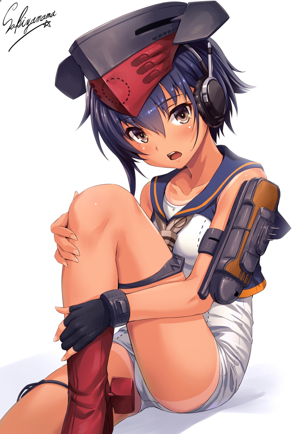 headphones, i-14_(kancolle), kantai_collection, sakiyamama, school_swimsuit, swimsuits, tan_lines