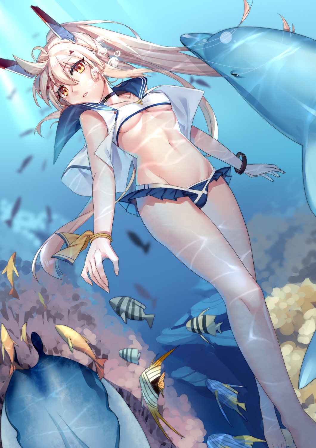 aer_(tengqiu), ayanami_(azur_lane), azur_lane, bikini, seifuku, swimsuits, underboob