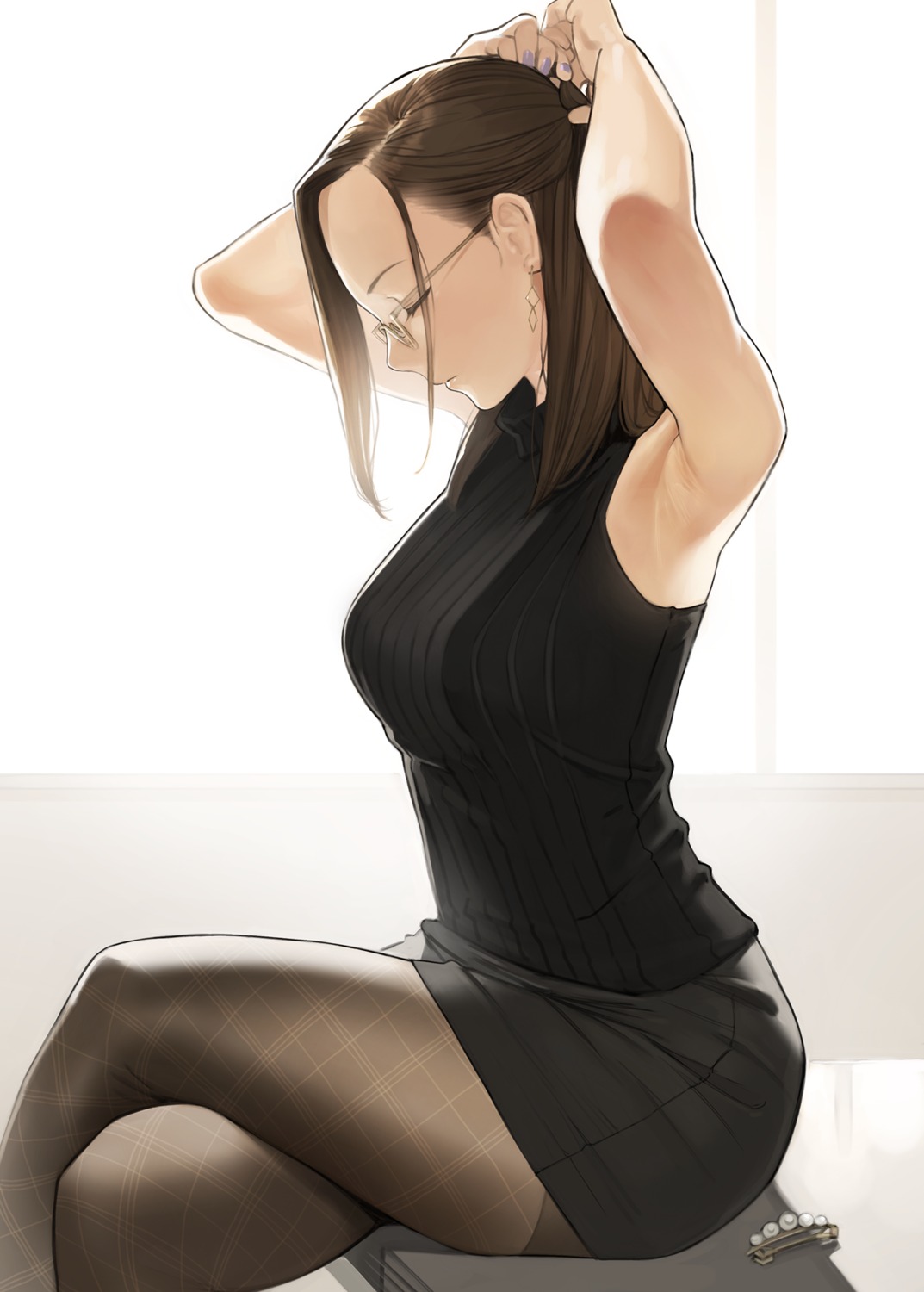 megane, miru_tights, okuzumi_yuiko, pantyhose, sweater, yom