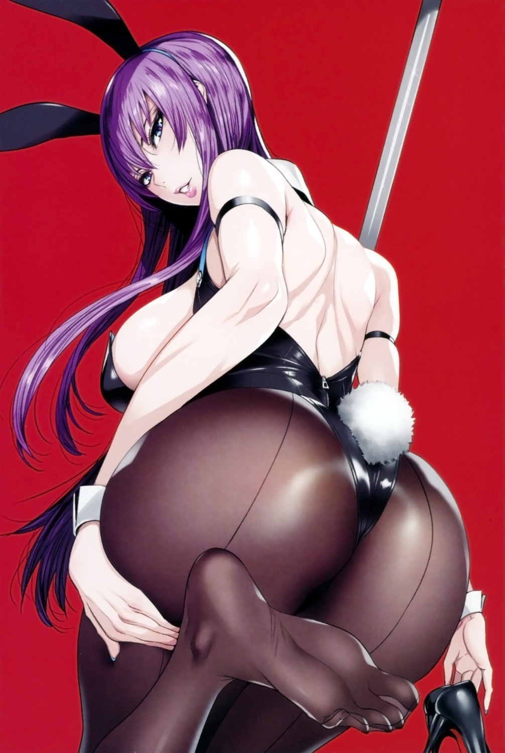animal_ears, ass, bunny_ears, bunny_girl, busujima_saeko, feet, fei, highschool_of_the_dead, maidoll, pantyhose, tail