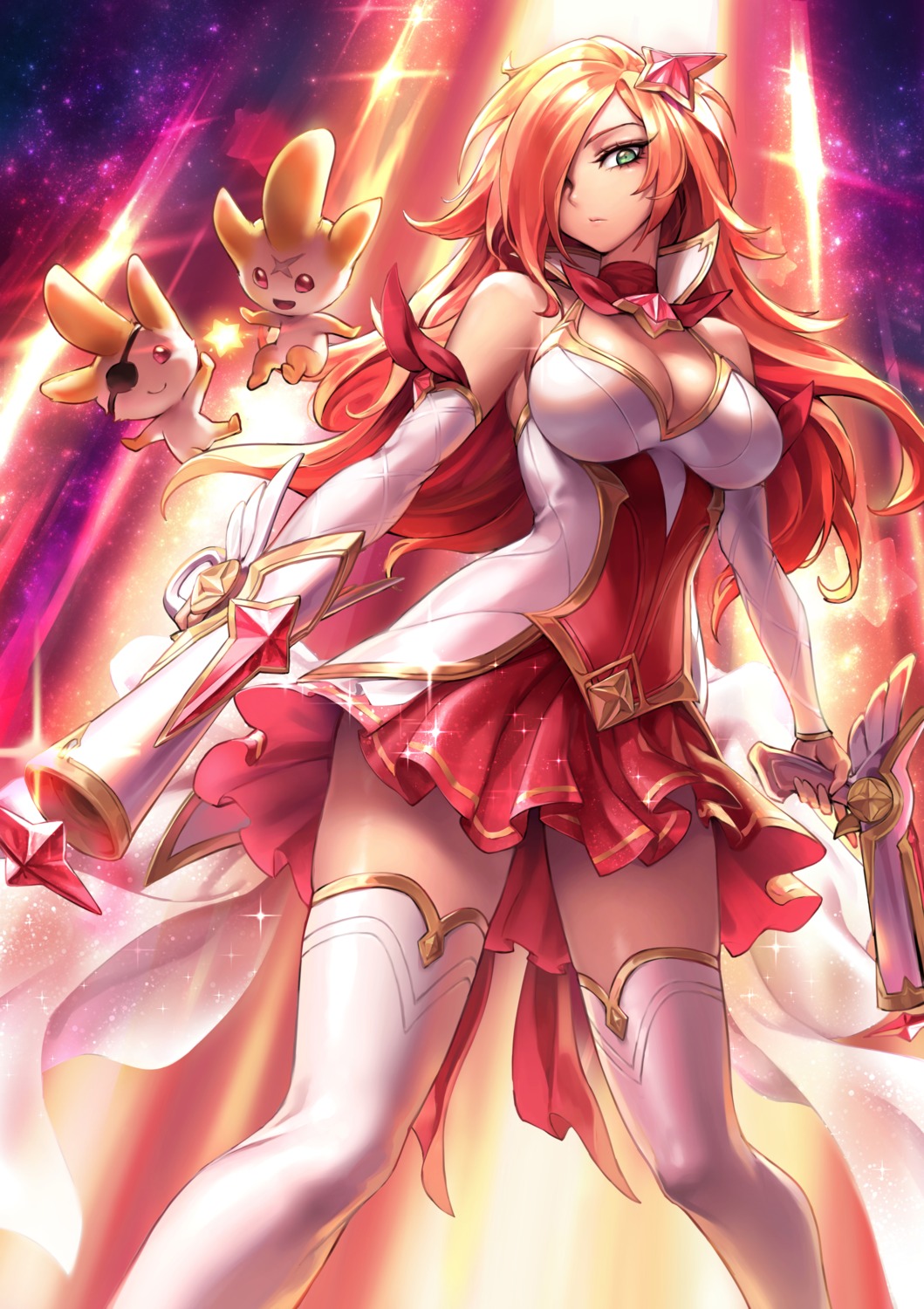 cleavage, gun, league_of_legends, miss_fortune, oopartz_yang, thighhighs