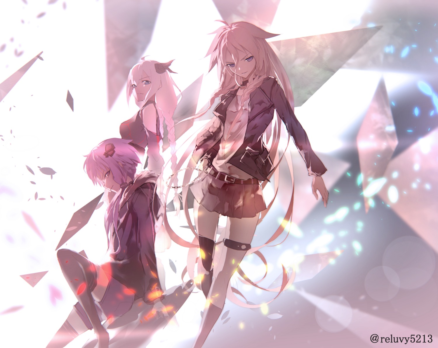 garter, ia_(vocaloid), kizuna_akari, official_watermark, reluvy, thighhighs, vocaloid, yuzuki_yukari