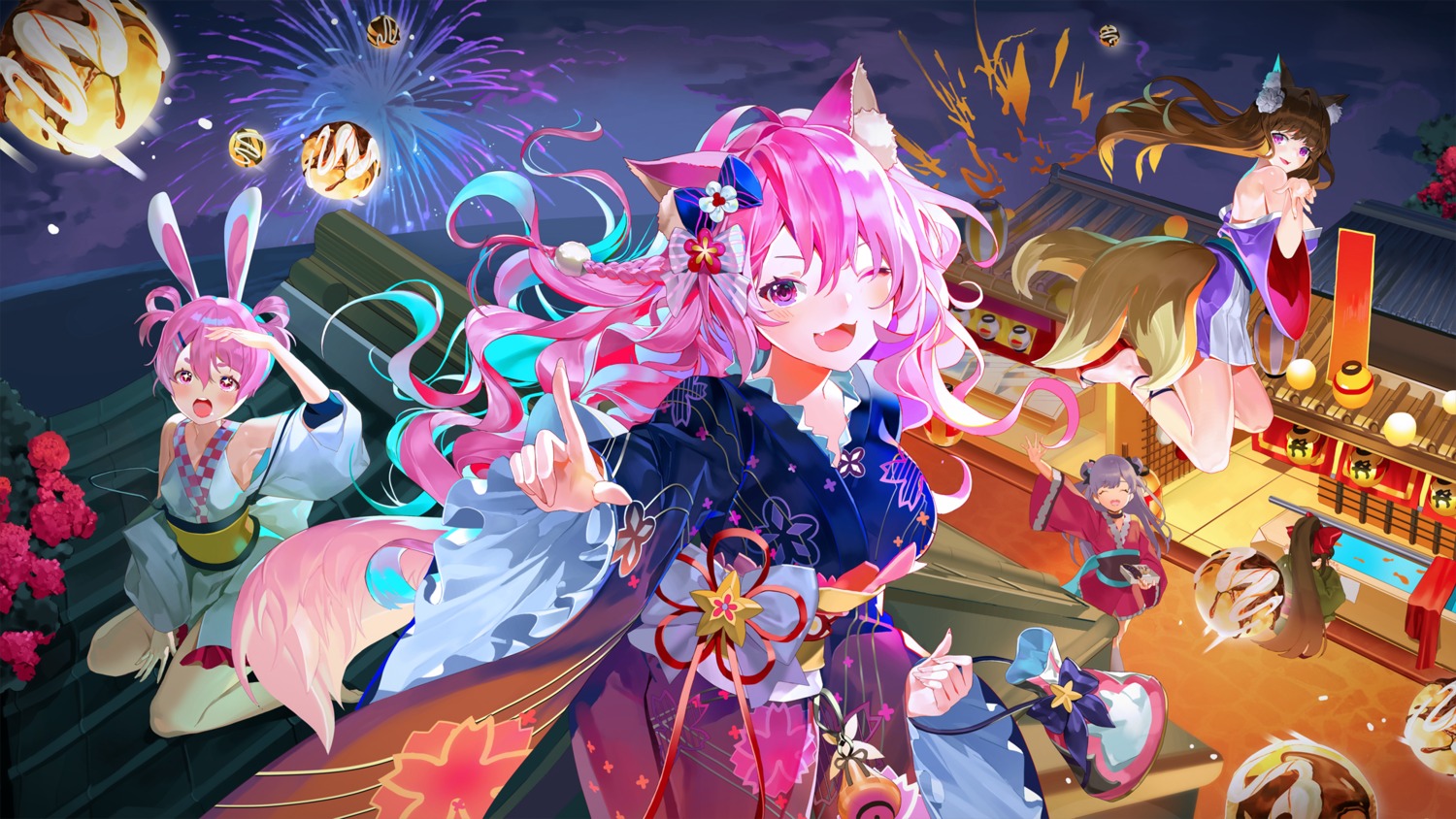 animal_ears, bunny_ears, j_na, japanese_clothes, tail, teria_saga, yukata