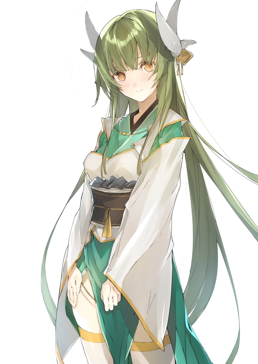 fate/grand_order, horns, japanese_clothes, kiyohime_(fate), pisuta_(yamashiro), thighhighs