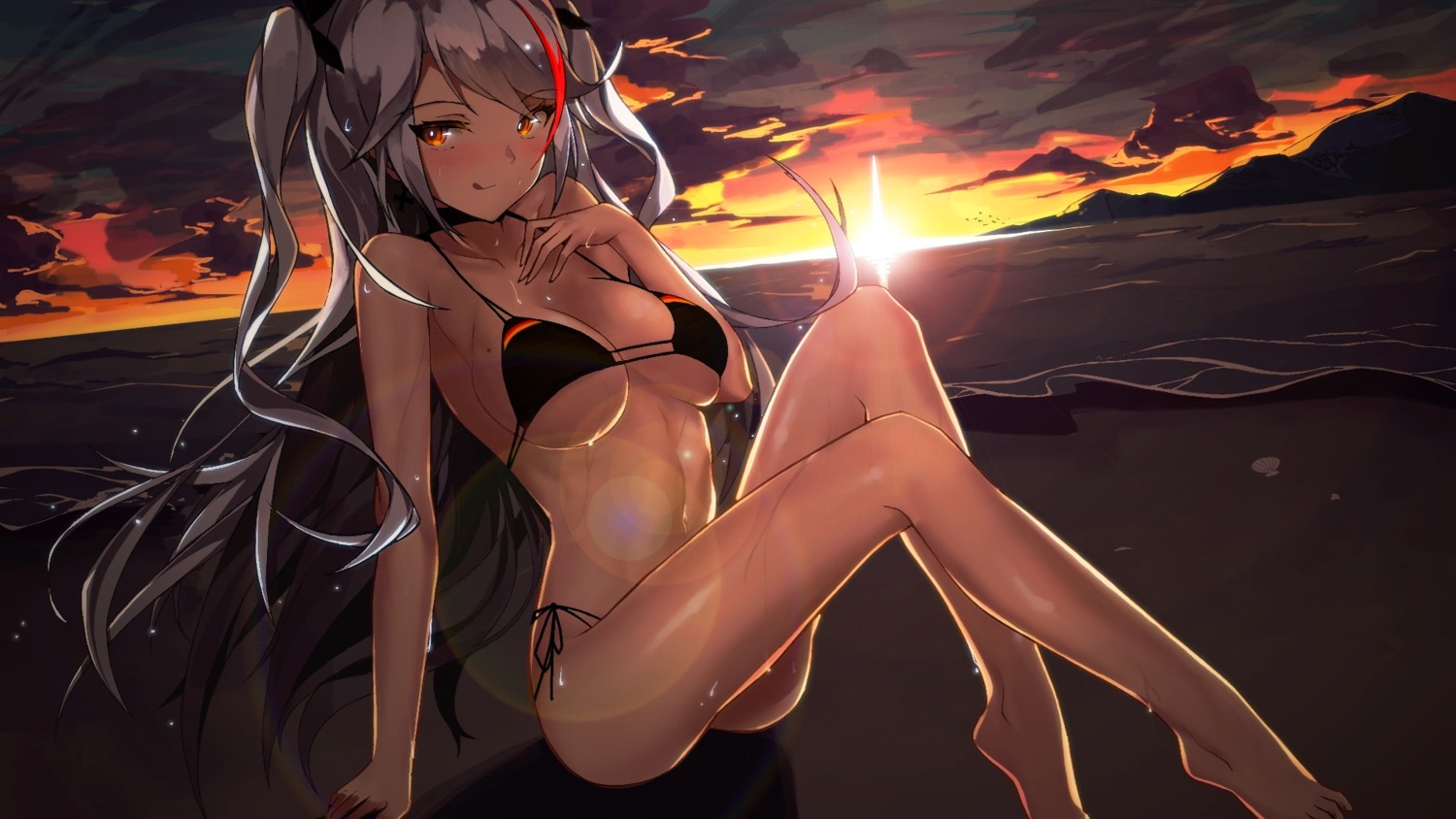 azur_lane, bikini, prinz_eugen_(azur_lane), septoleaf, swimsuits, underboob, wallpaper, wet