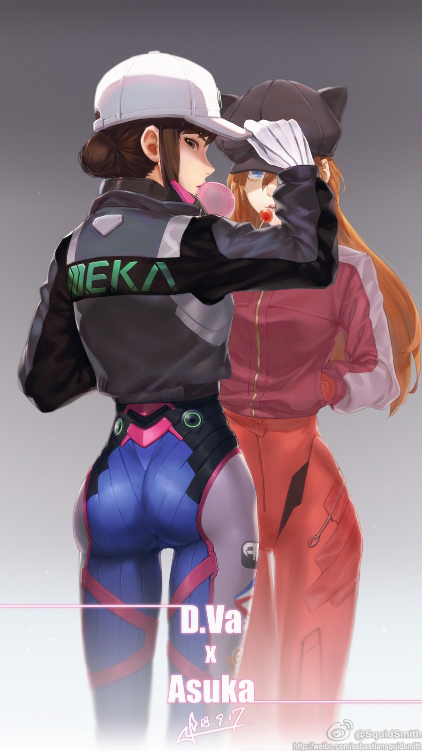 ass, bodysuit, crossover, d.va, neon_genesis_evangelion, overwatch, souryuu_asuka_langley, squidsmith