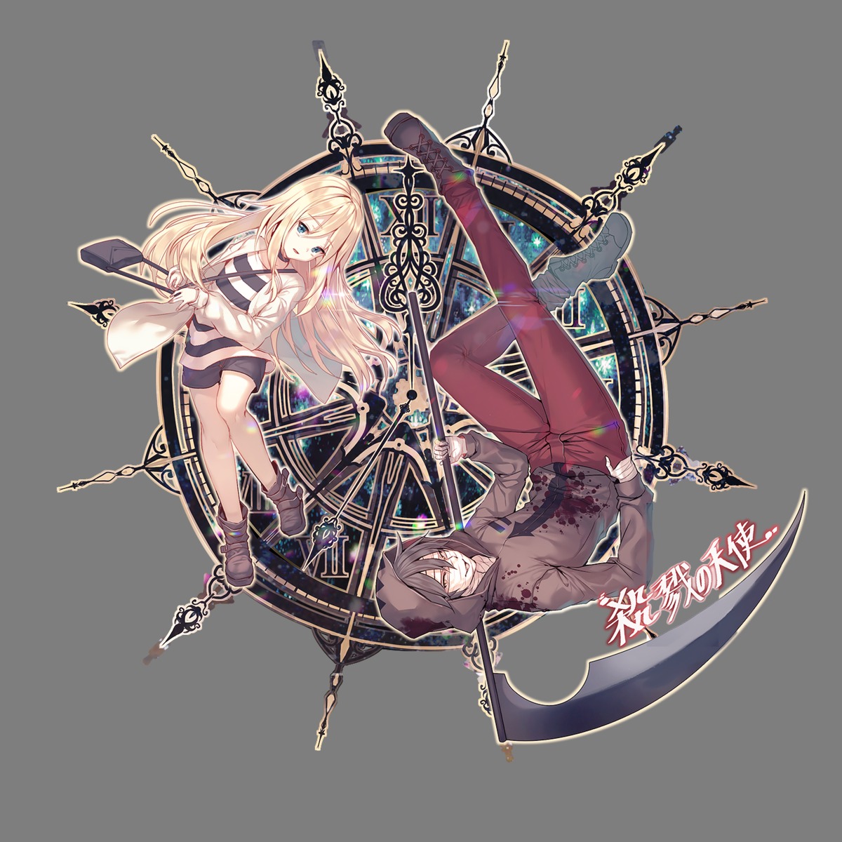 aile_(crossroads), bandages, blood, isaac_foster, rachel_gardner, satsuriku_no_tenshi, transparent_png, weapon