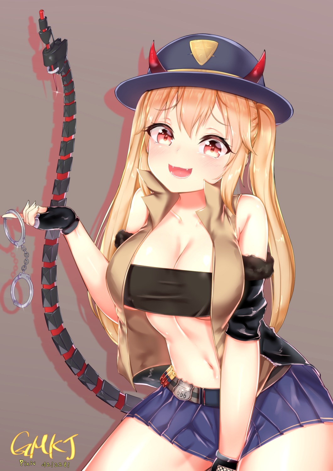 cleavage, girls_frontline, gmkj, horns, m870_(girls_frontline), tail
