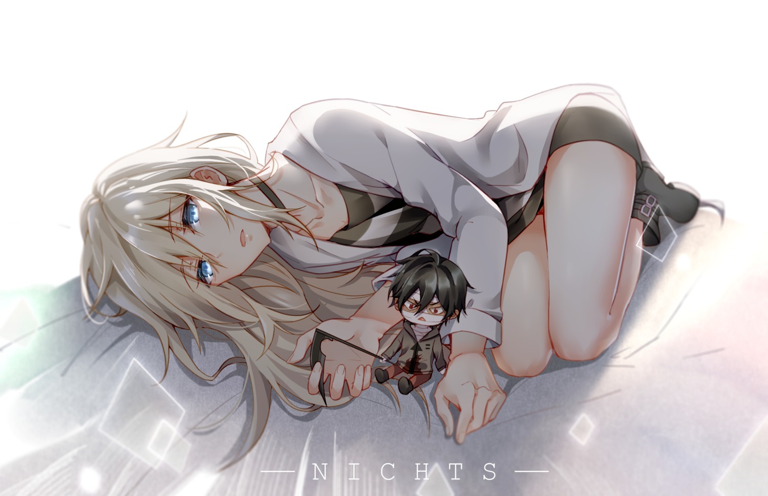 bandages, chibi, isaac_foster, nichts, rachel_gardner, satsuriku_no_tenshi, weapon