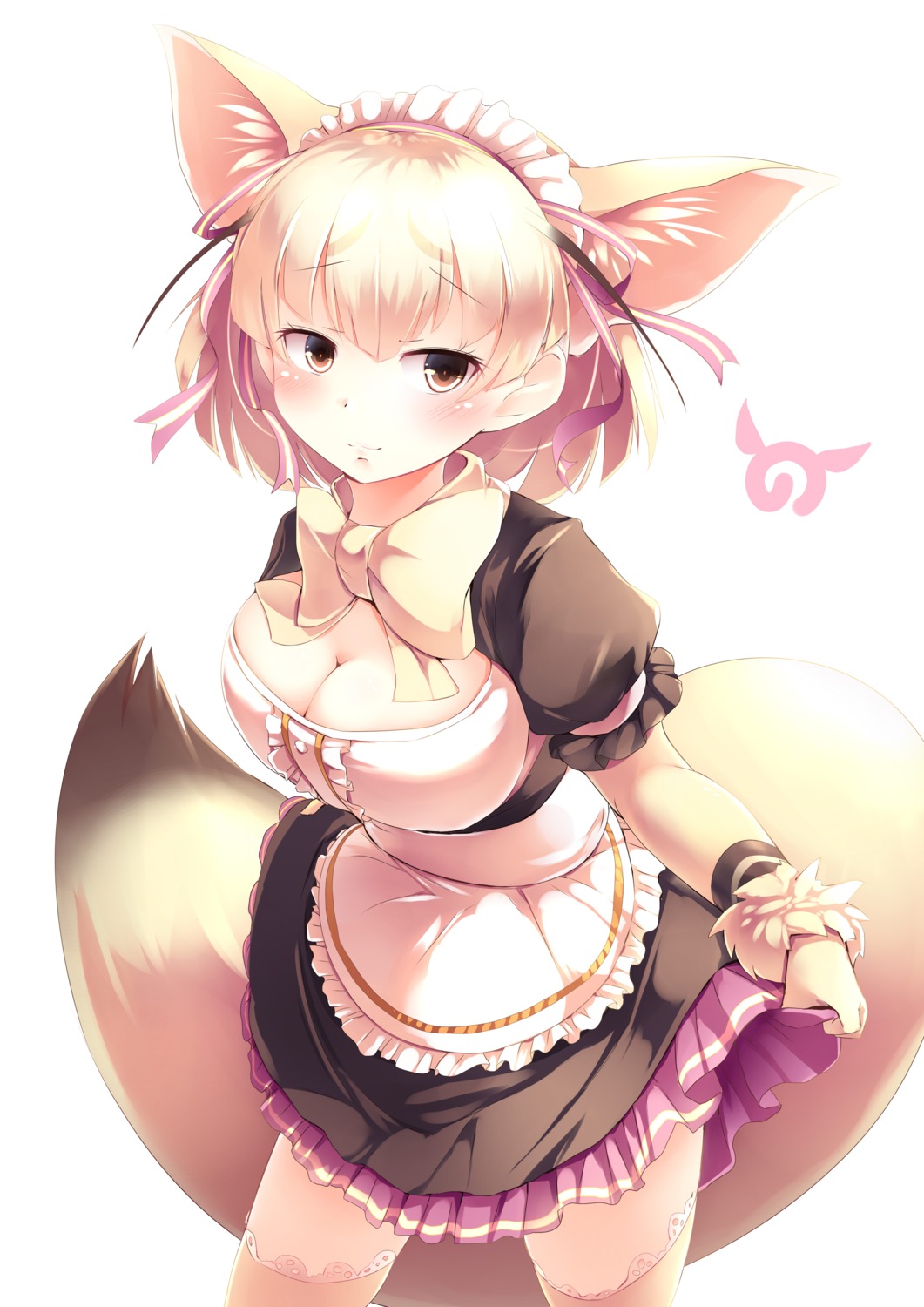 animal_ears, cleavage, fennec_(kemono_friends), kanzakietc, kemono_friends, maid, skirt_lift, tail