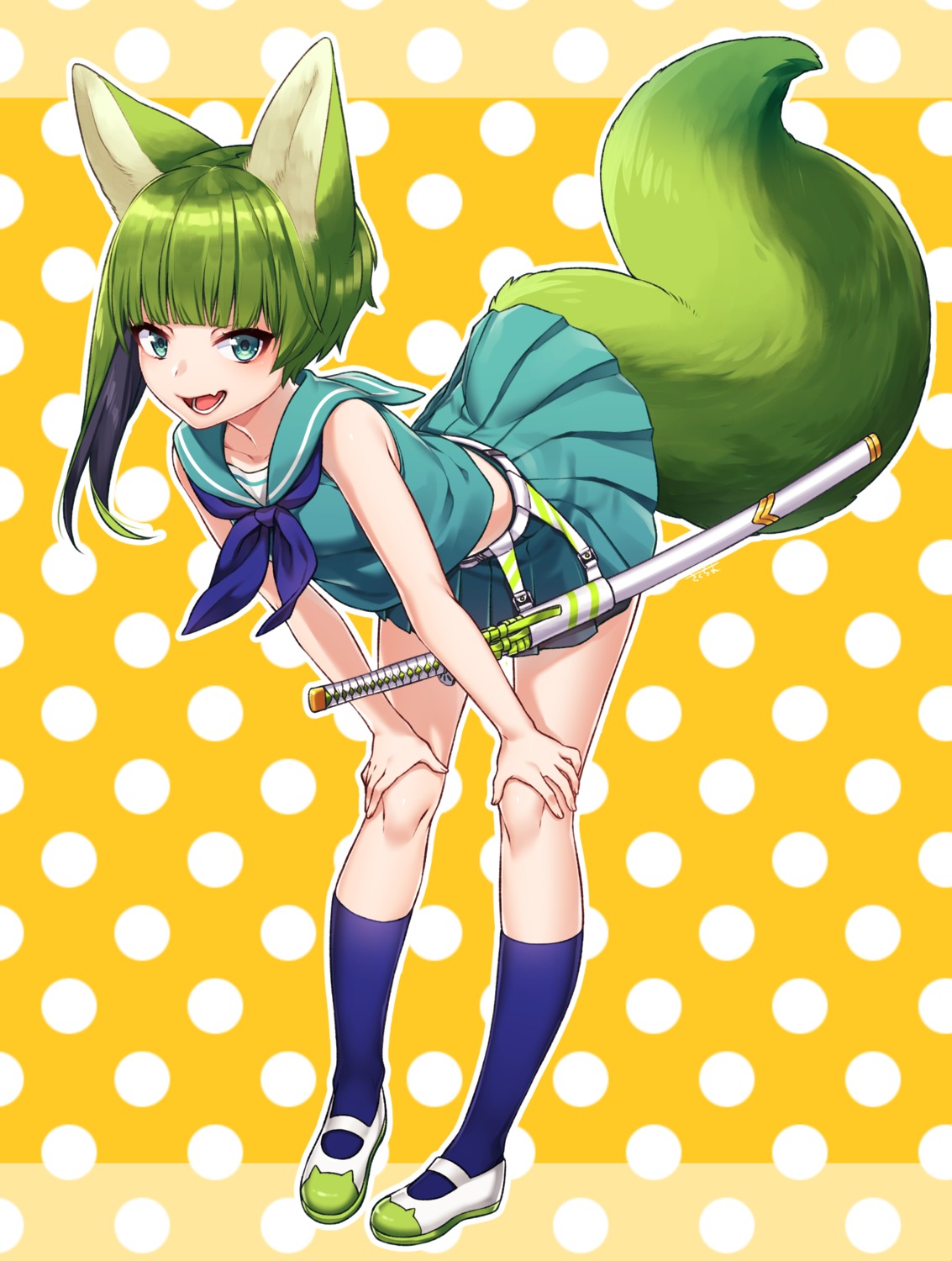 animal_ears, sakura_chiyo_(konachi000), seifuku, skirt_lift, sword, tail