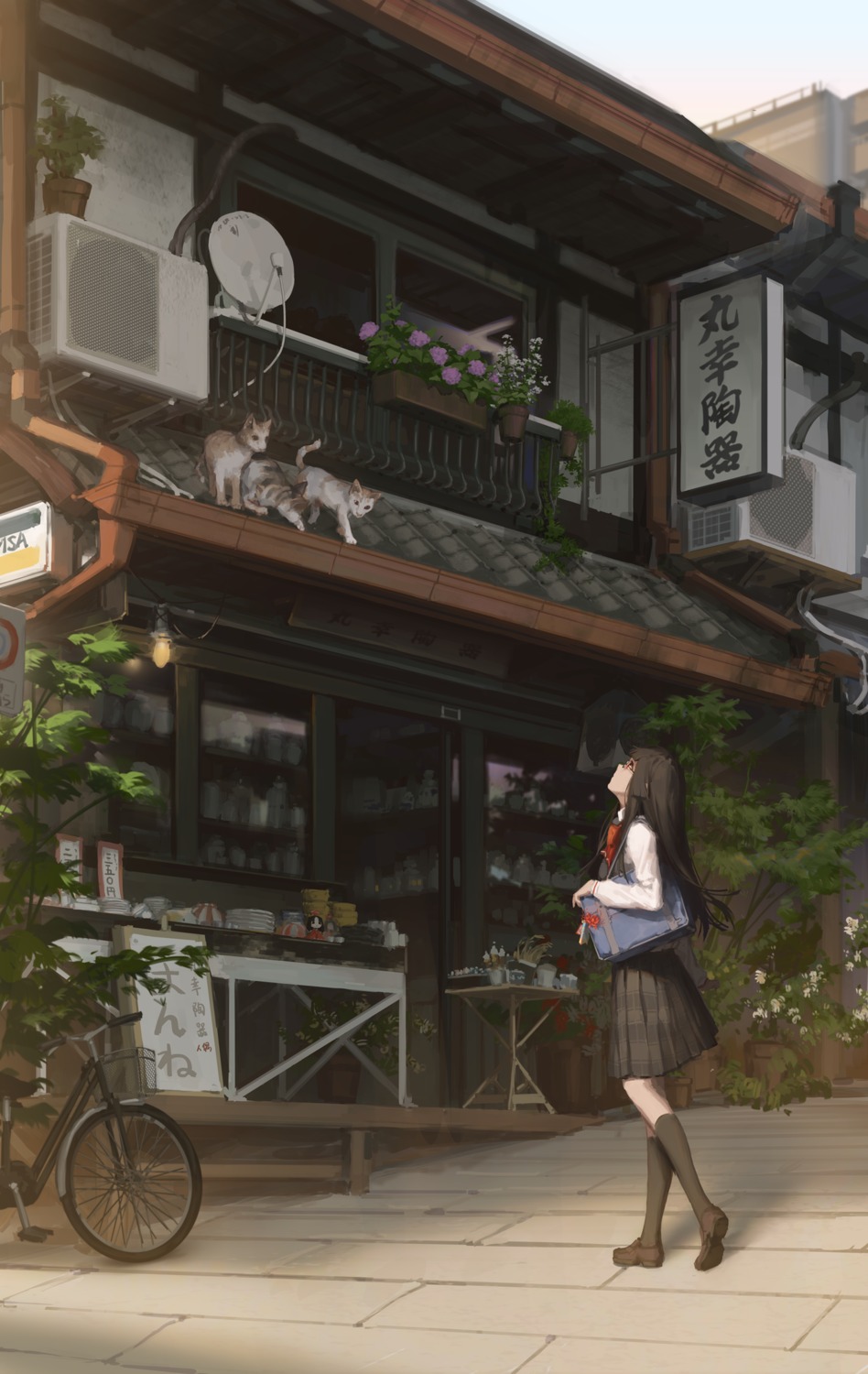 megane, neko, seifuku, spencer_sais, sweater