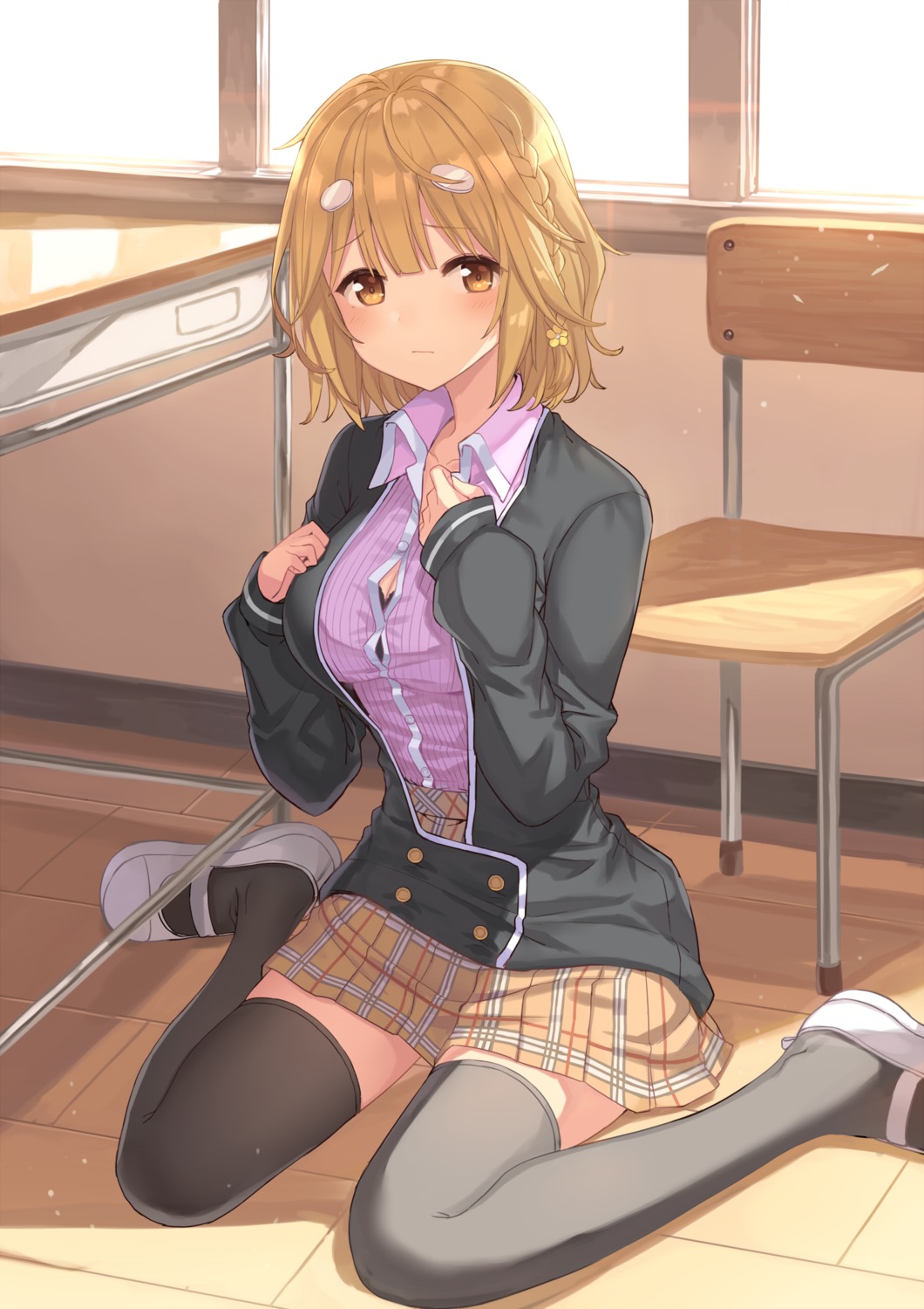 bra, cleavage, hajime_kaname, koiwai_yoshino, masamune-kun_no_revenge, seifuku, thighhighs