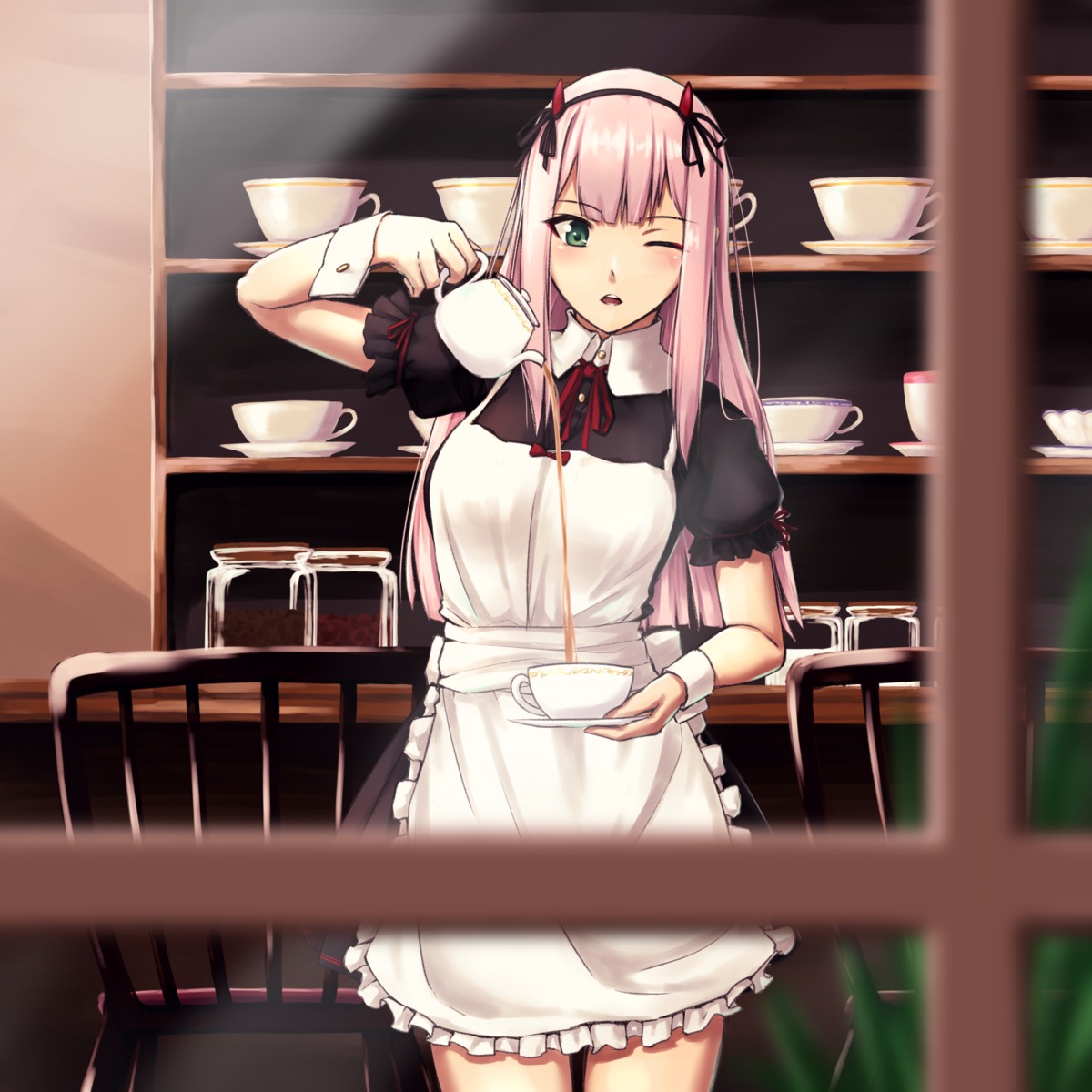 darling_in_the_franxx, enchuu, horns, maid, zero_two_(darling_in_the_franxx)