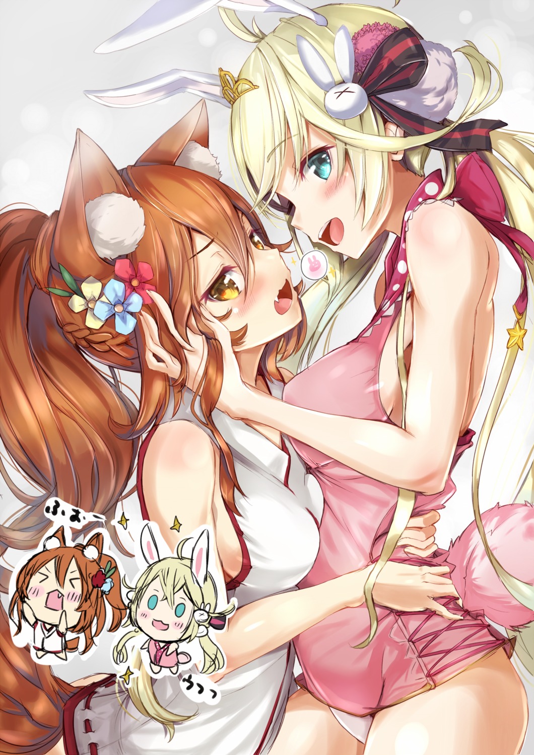 animal_ears, bunny_ears, chibi, fuku_kitsune, pantsu, shironeko_project, tail