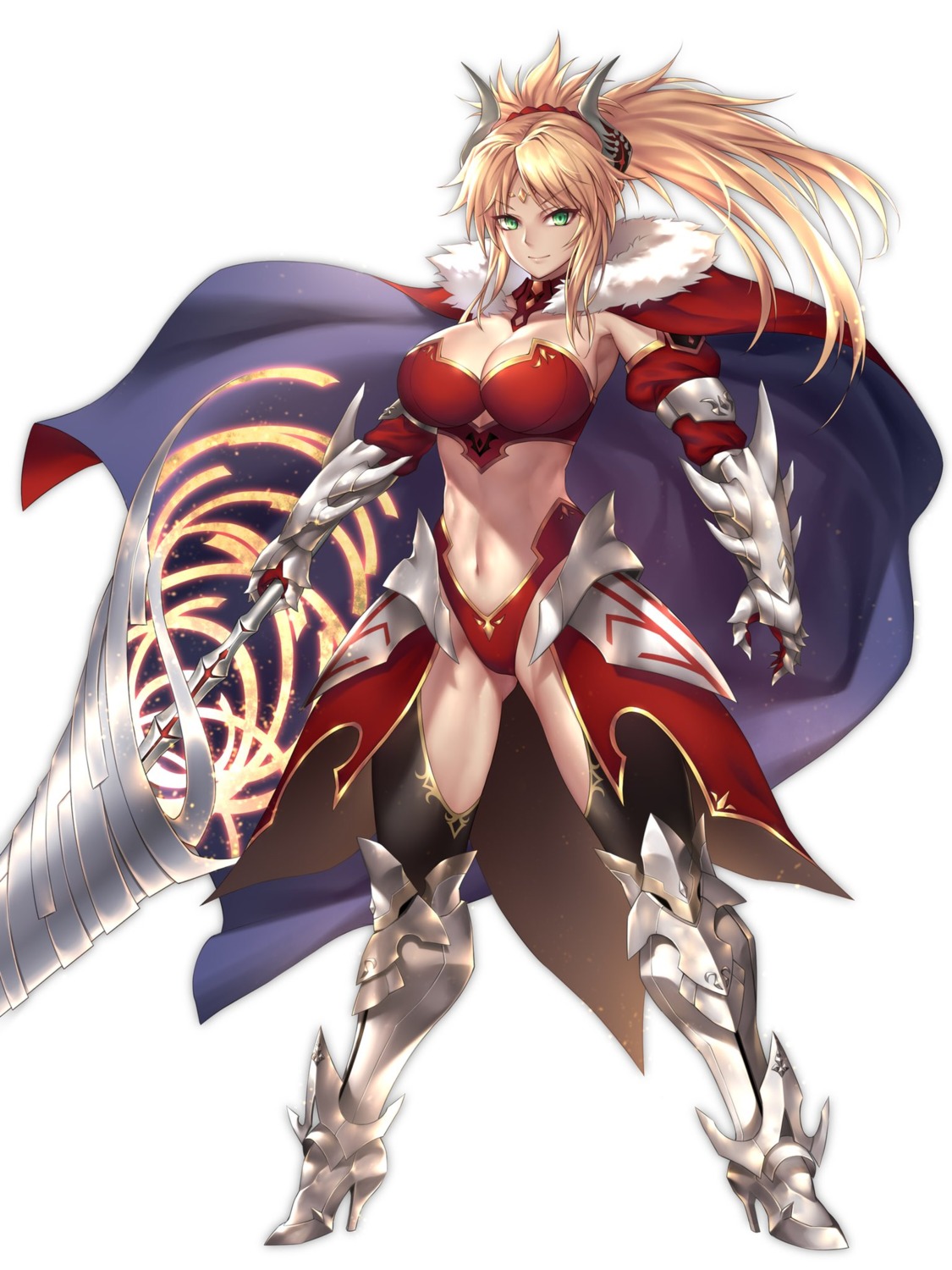 armor, bikini_armor, cleavage, fate/grand_order, heels, horns, mordred_(fate), nasaniliu