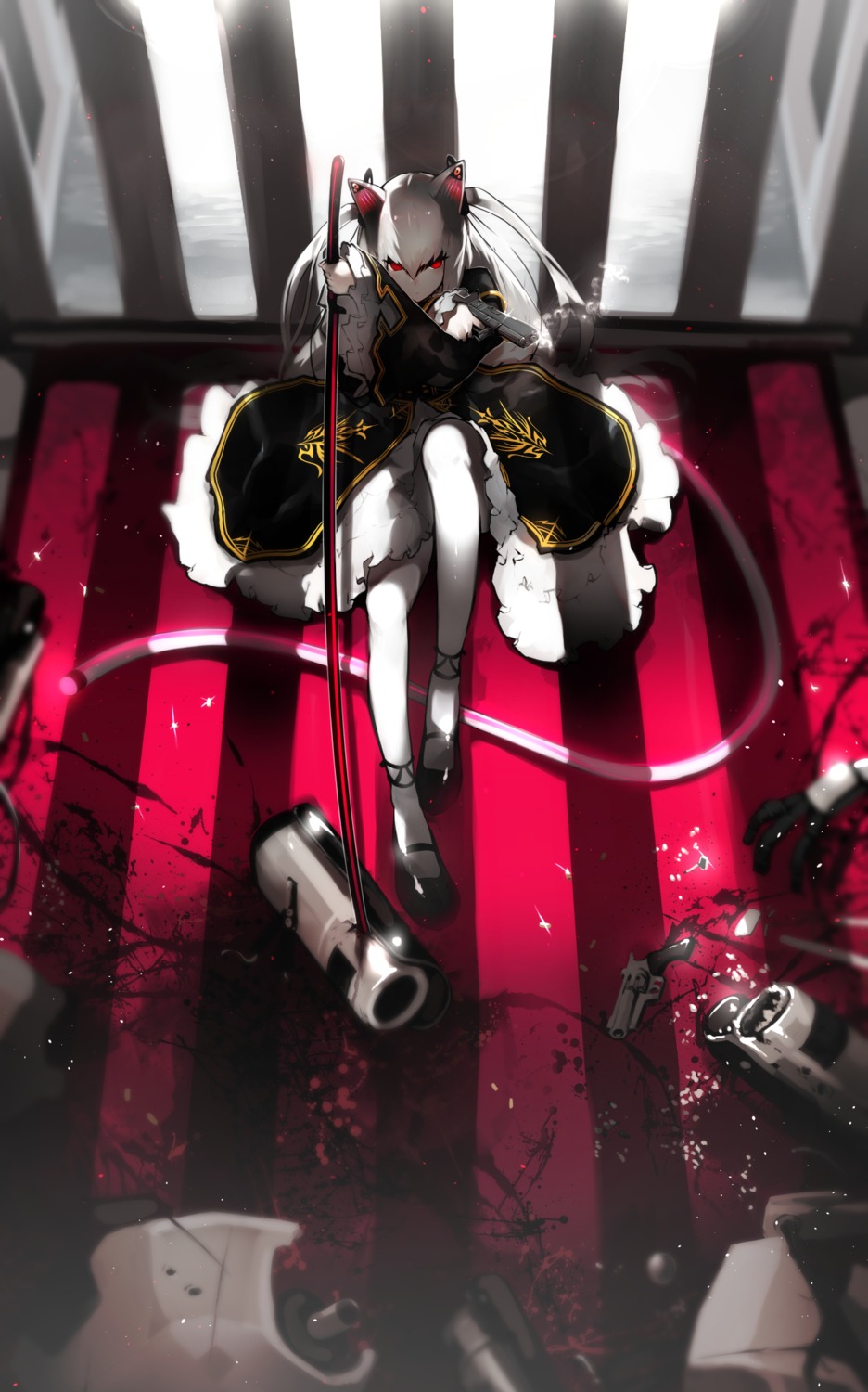 animal_ears, nishiide_kengorou, nora_cat, nora_cat_channel, pantyhose, sword, tail
