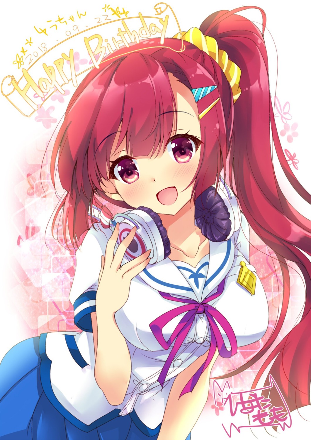 autographed, headphones, hinata_momo, kotonoha_maichiru_natsu_no_koe, nobara_yuu, seifuku, silky's_plus_dolce