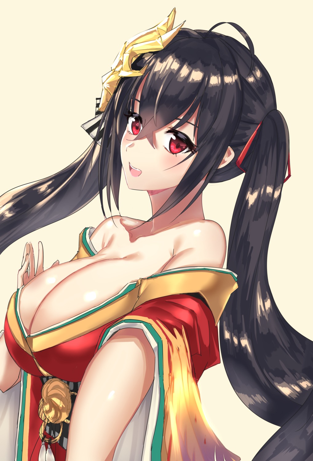 azur_lane, cleavage, holaa, japanese_clothes, open_shirt, taihou_(azur_lane)
