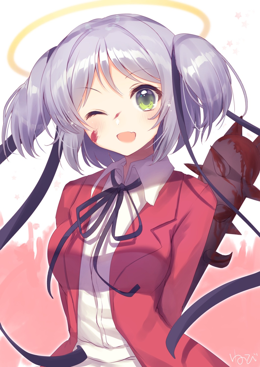 blood, bokusatsu_tenshi_dokuro-chan, mitsukai_dokuro, nenobi_(nenorium), seifuku, weapon